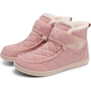 Women’s Pink Waterproof Snow Boots: Fuzzy, Slip-On Winter Comfort